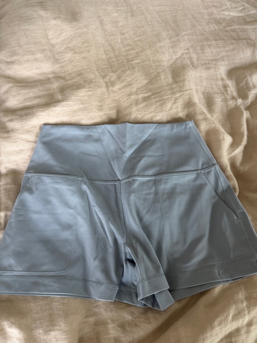 High-Waist Light Blue Women’s Active Shorts